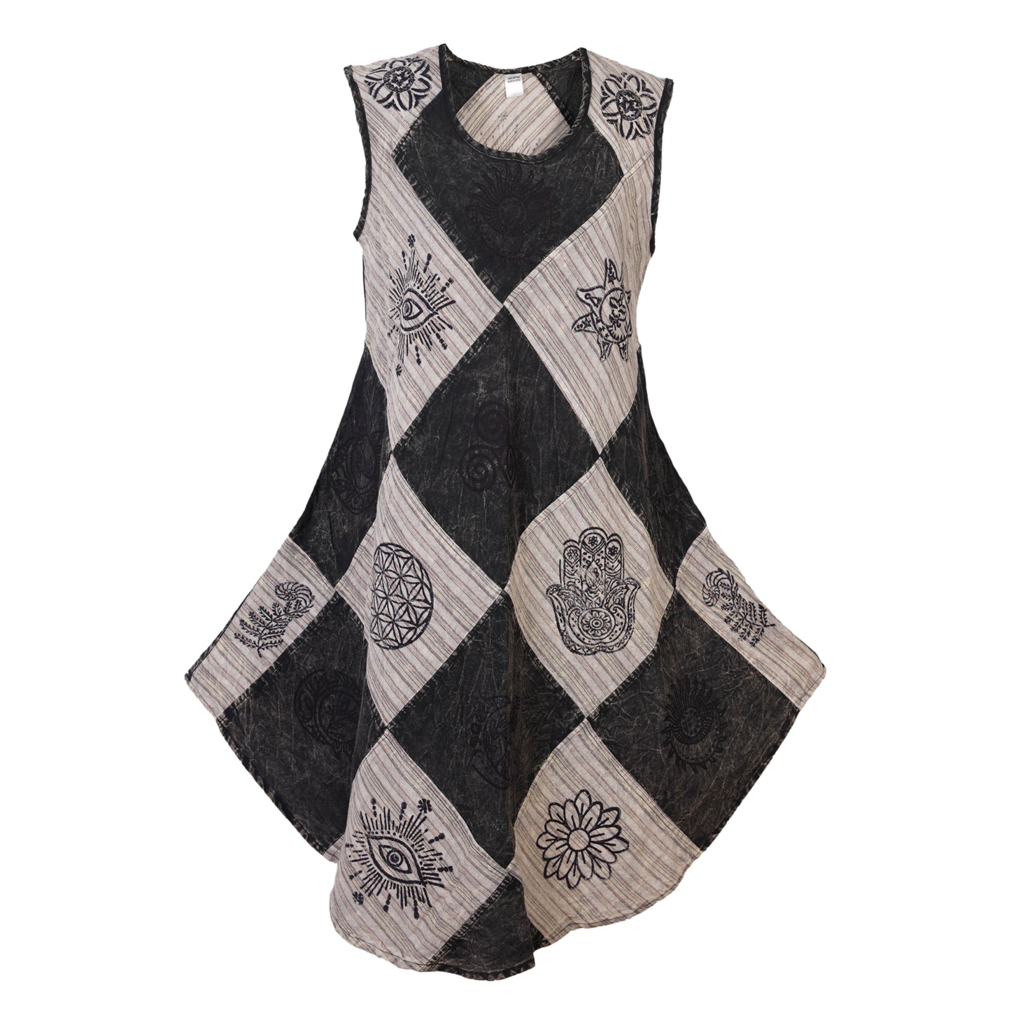 Women's Midi Boho Patchwork Print Sleeveless Hippy Festival Summer Dress