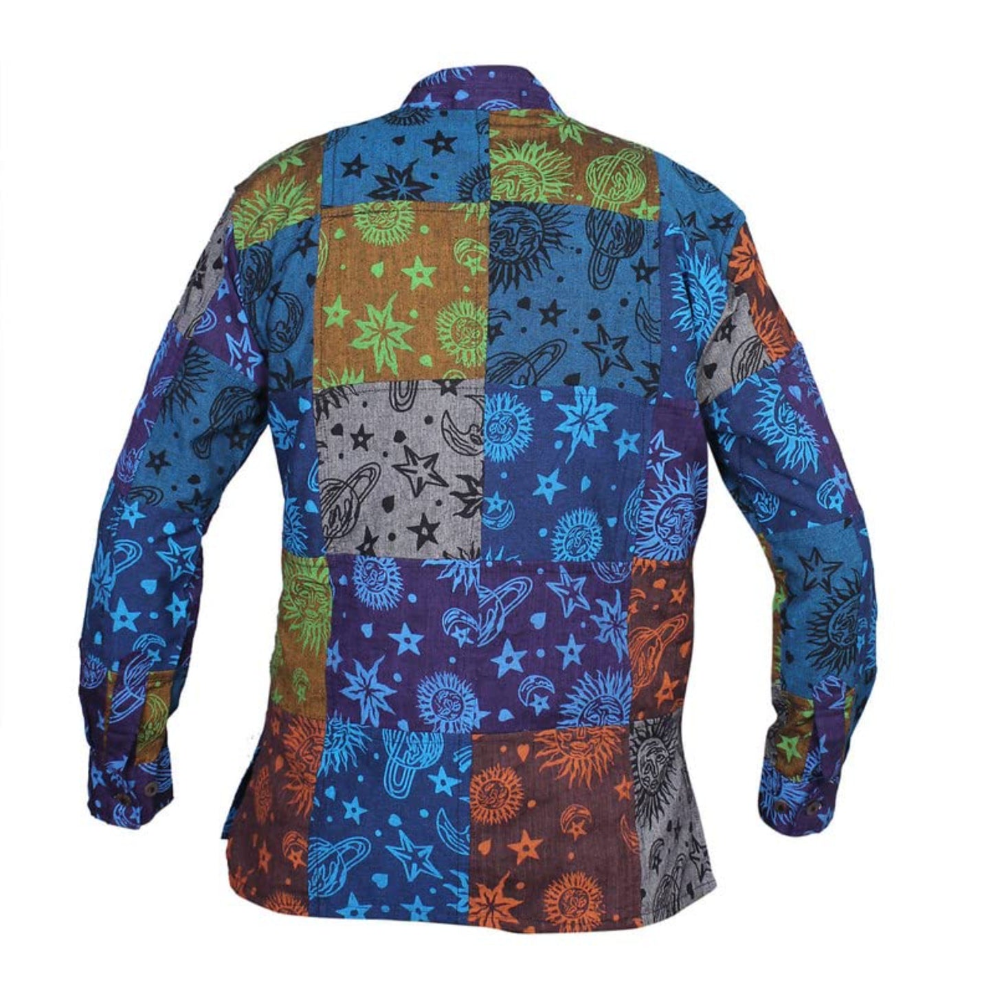 MEN COTTON SPACE PRINTED HANDMADE CASUAL GRANDAD SHIRT