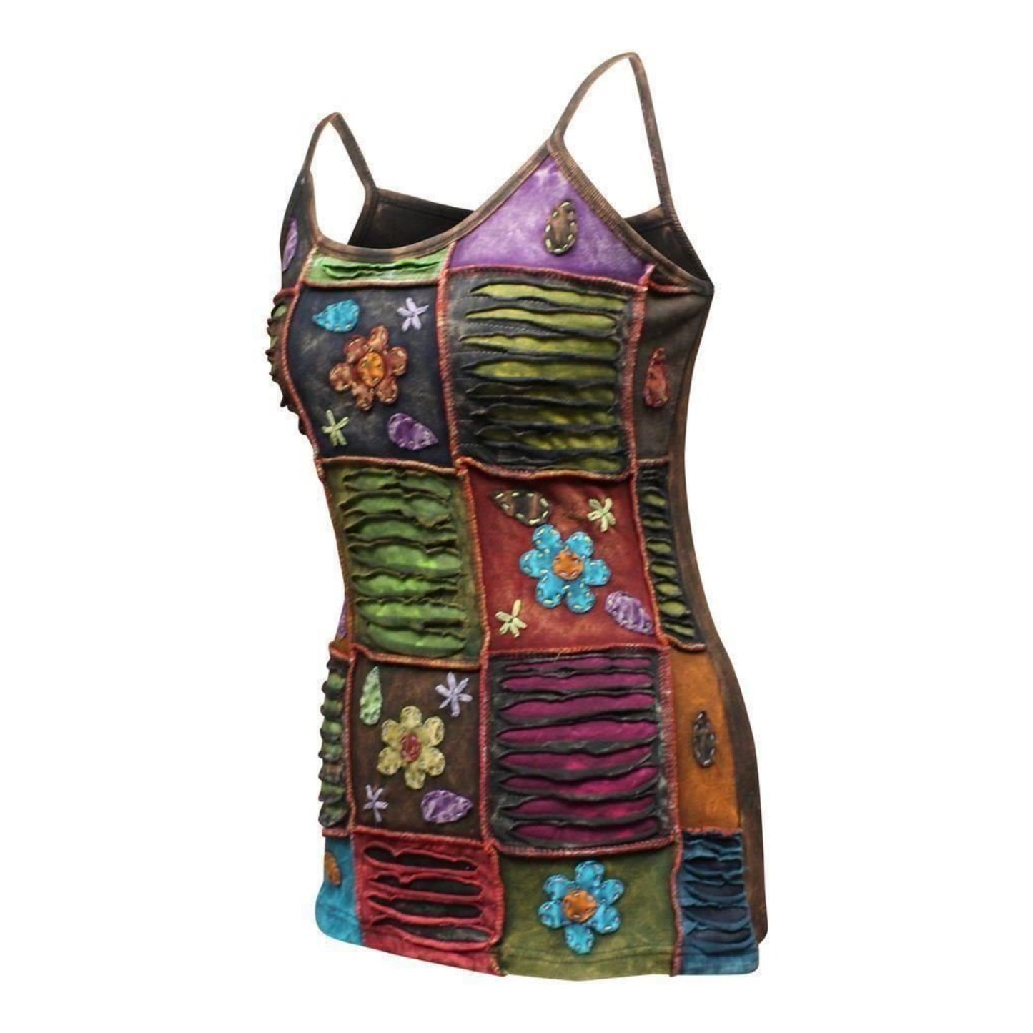 WOMEN STONEWASHED PATCHWORK SLASHED SUMMER FESTIVAL VEST TOP