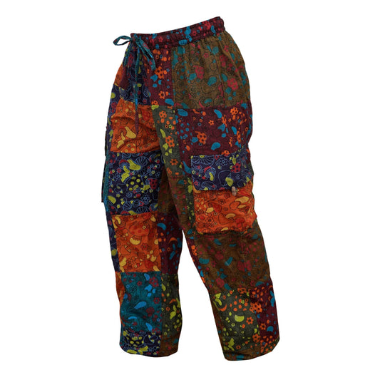 Mens Patchwork Mushroom Print Festival Cargo Pant Hippie Trouser