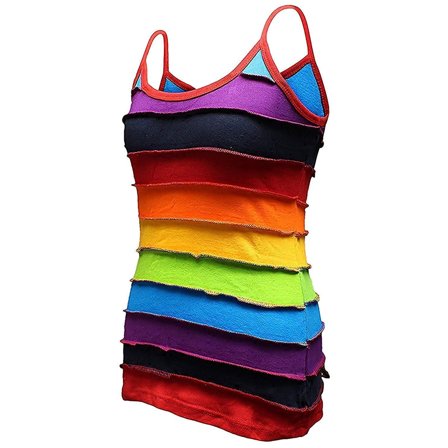 Women Rainbow Striped Multicolored Vest Hippie Sleeveless Tank Top