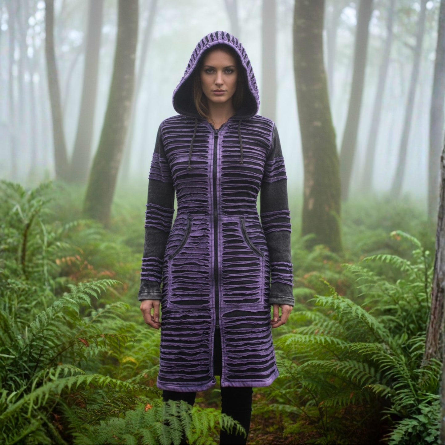 Women's Stonewashed Razor Cut Knee Length Jacket