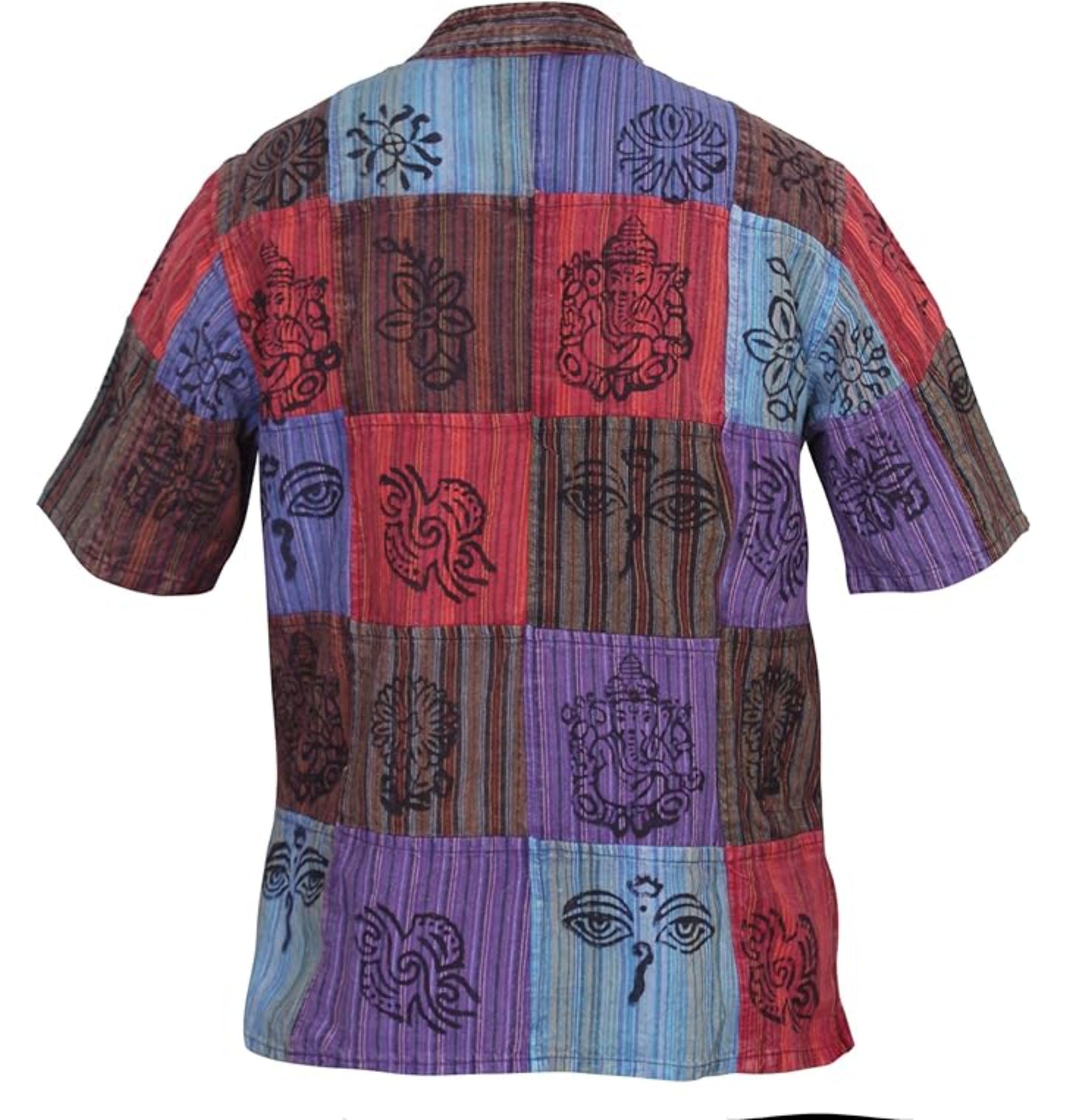 Mens Hippie Patchwork Short Sleeve Summer Festival Shirt