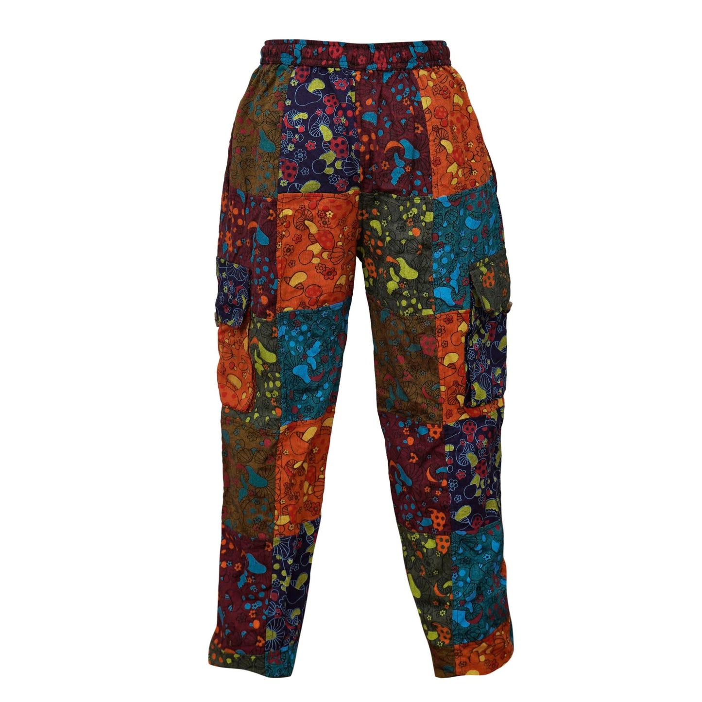 Mens Patchwork Mushroom Print Festival Cargo Pant Hippie Trouser