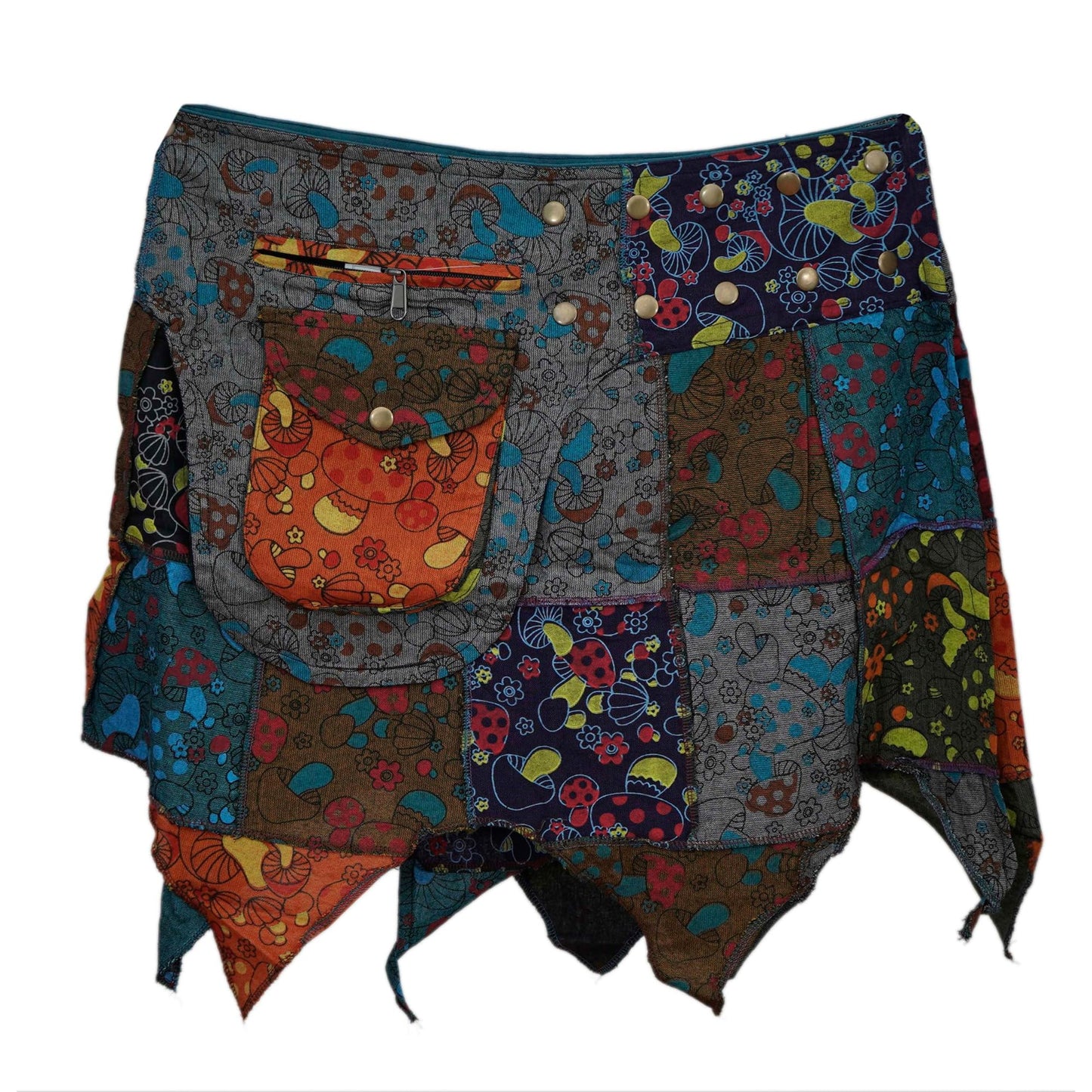 Women Hippie Popper Bohemian Mini Skirts with Hip Pockets