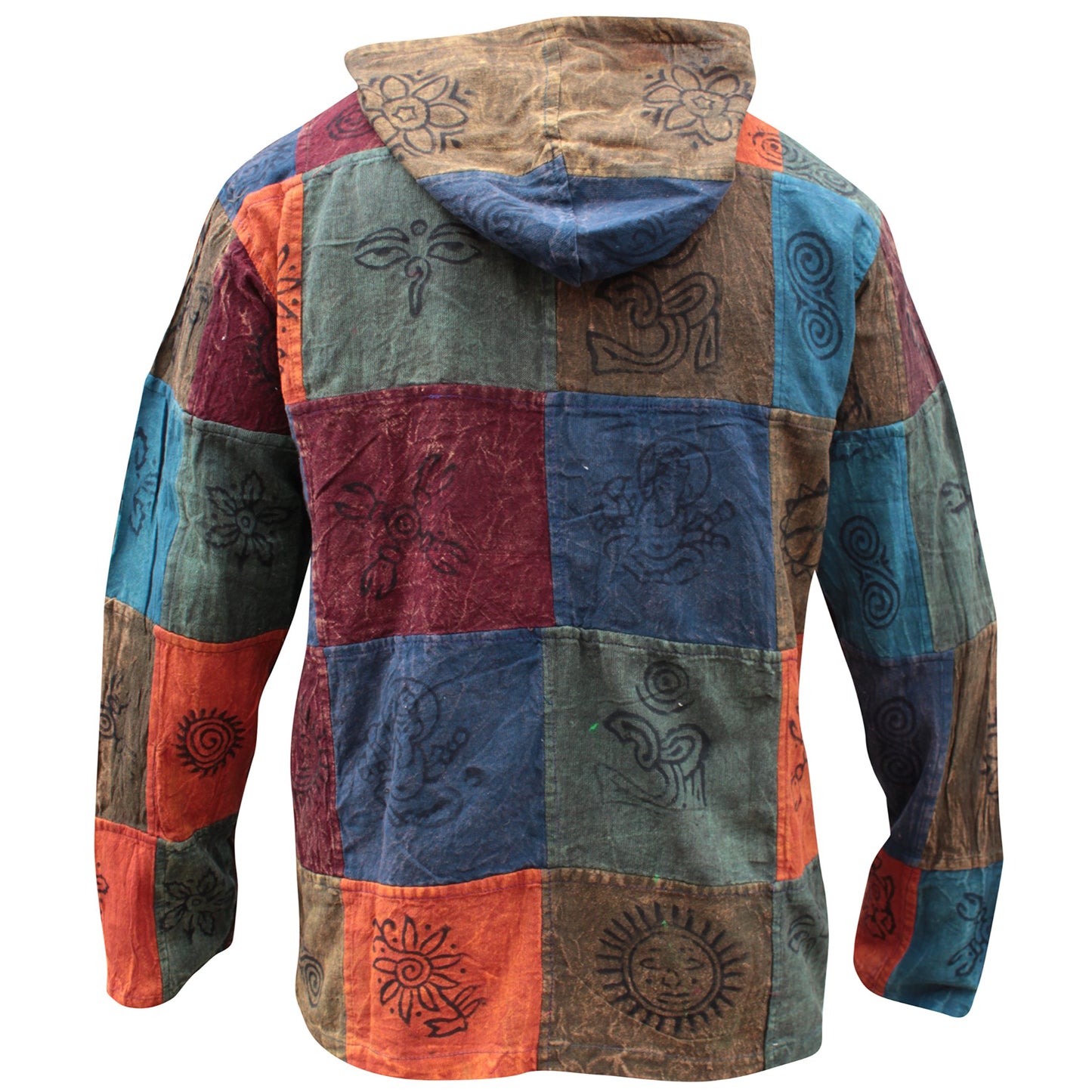 MENS PATCHWORK LONG SLEEVES HODDED HIPPIE GRANDARD SHIRTS