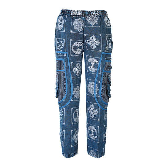 Mens Patchwork Elastic Waist Hippie Trousers Ethnic Motifs Printed Festival Cargo Pants