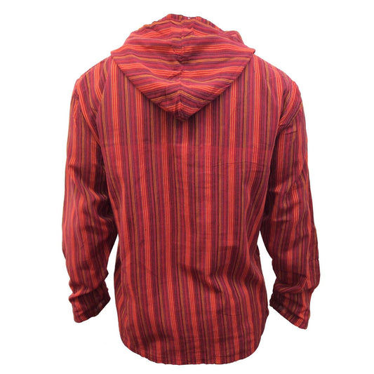 MEN LIGHTWEIGHT MULTICOLOUR DHARKE STRIPE GRANDAD HOODIE SHIRT