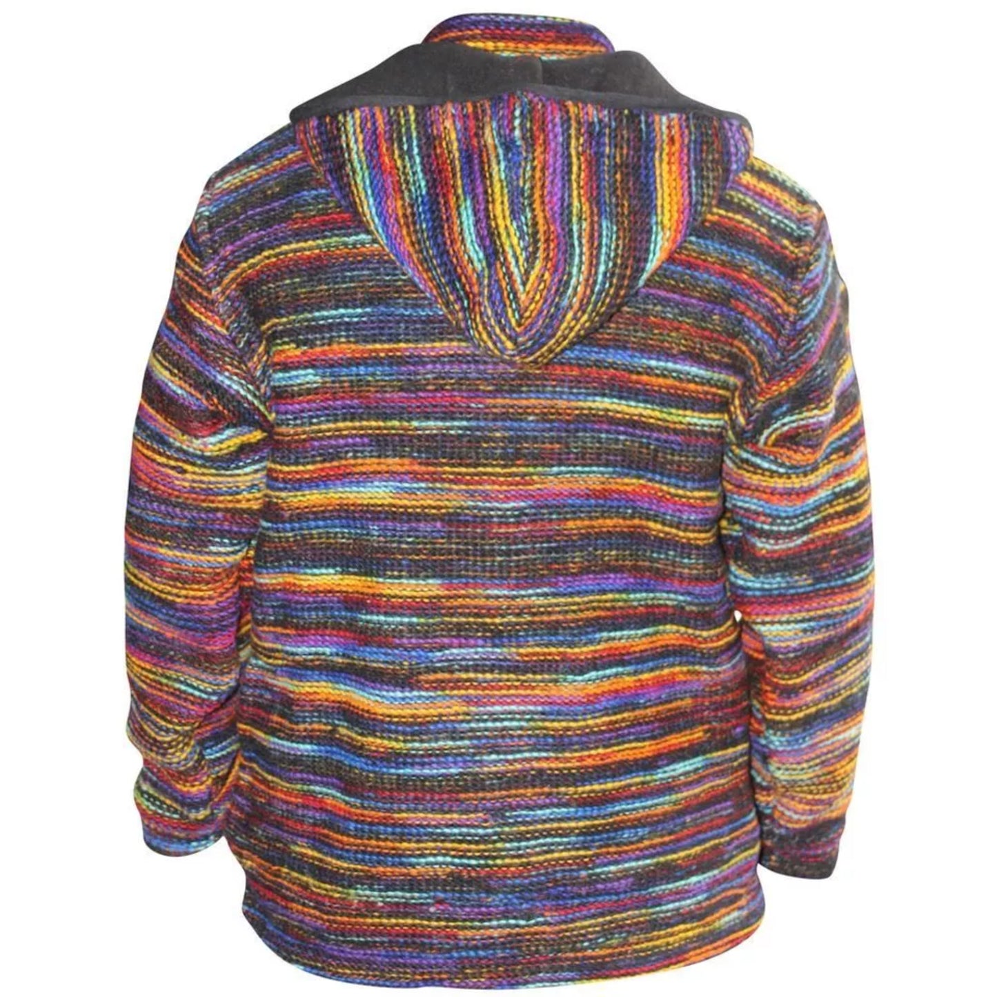 Men Cross Neck Hooded Tie Dye Multicoloured Super Cosy Woolly Hippie Jacket