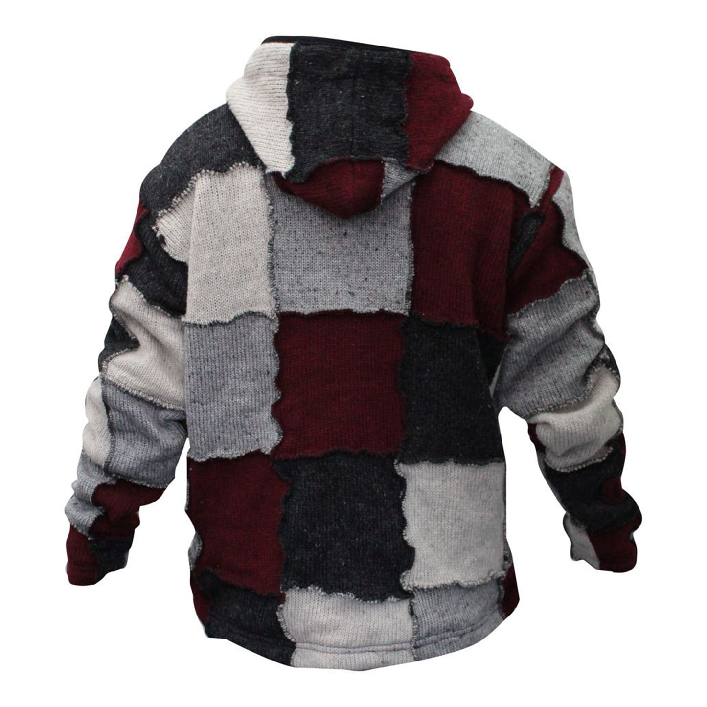 Mens Winter Patch Wool Hippie Jacket, Colourful Hoodie with 2 Pockets and Zipper