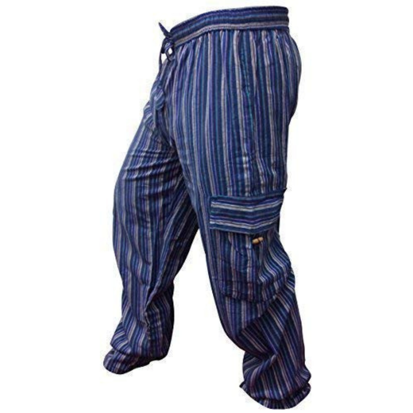 Men Stripes Wide Leg Hippie Multicolour Boho Festival Cargo Trousers, Casual Combat Pants