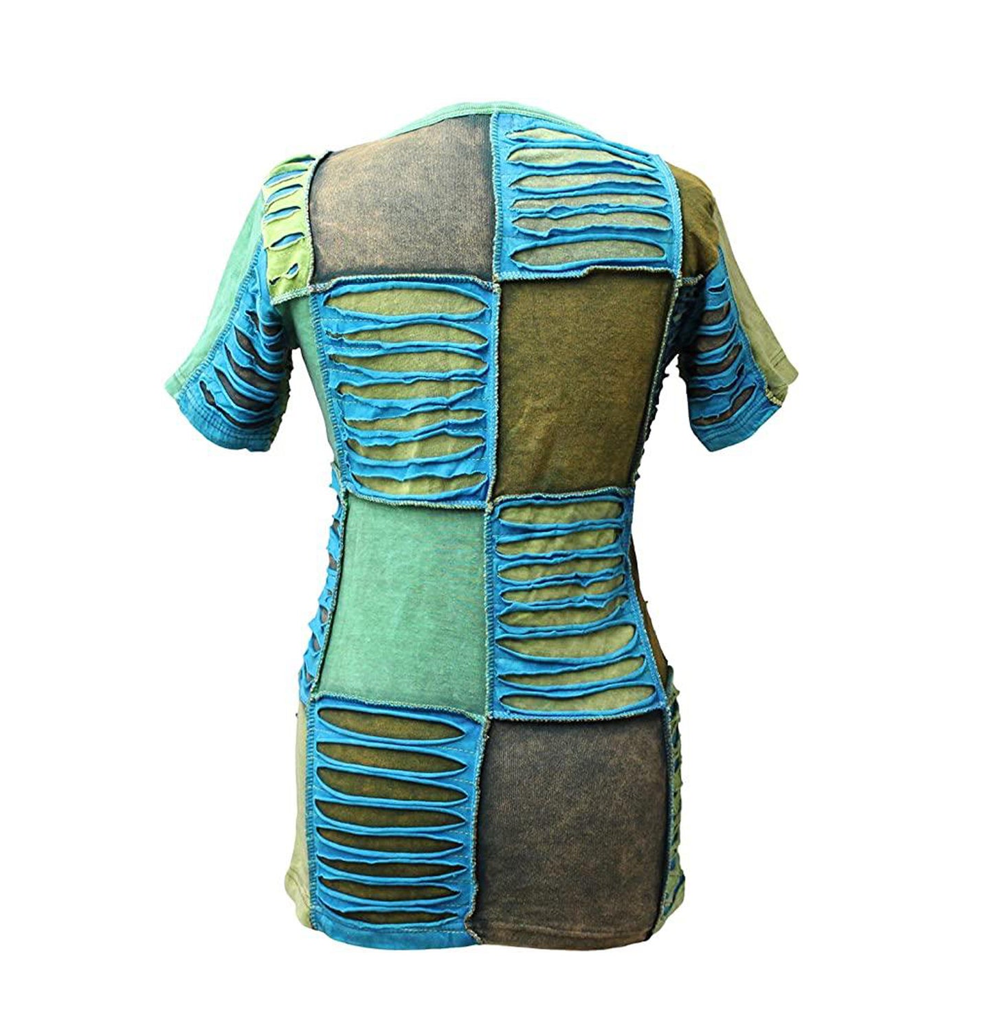 Women's Blue Flower Embroidered Short Sleeve Top