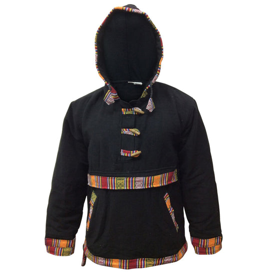 Nepali UNISEX WOVEN COTTON FLEECE LINED PULLOVER: Cozy Comfort with Cultural Flair