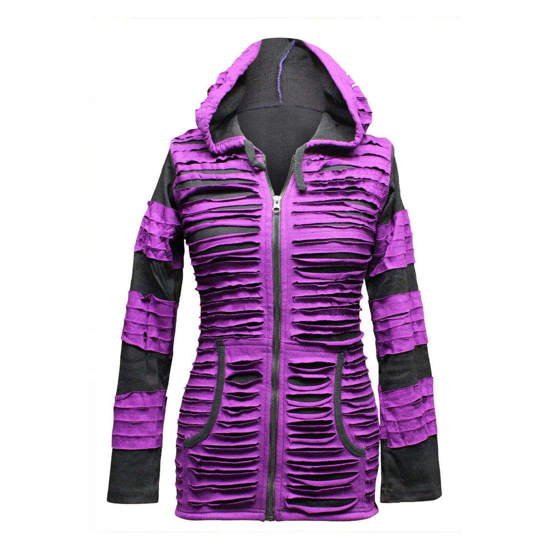 The Women's Purple and Black Pixie Razor Cut Hoodie Jacket