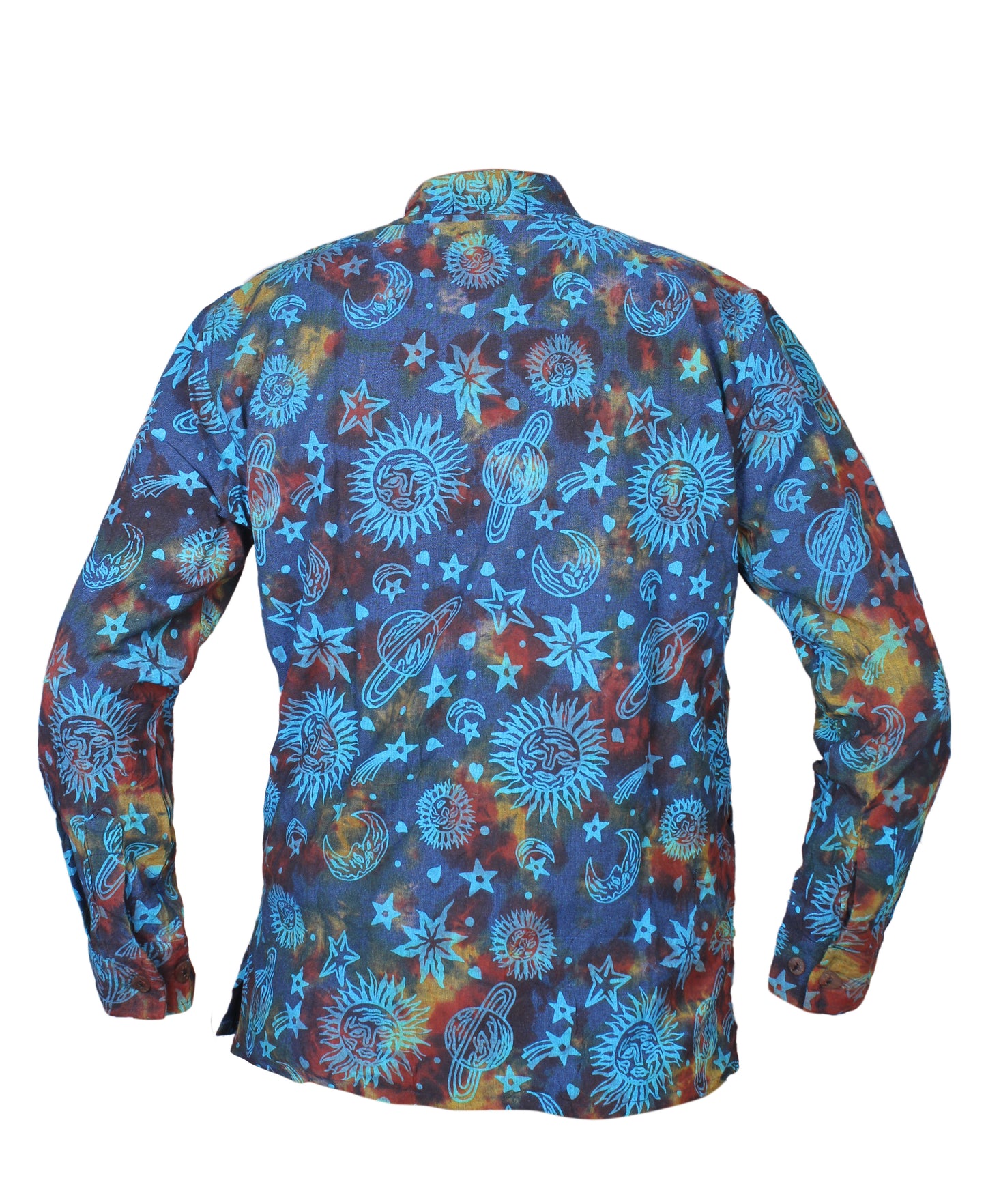 Men's Space Tie Dye Henley Shirt, Hand Made Long Sleeve Collarless Casual Shirt