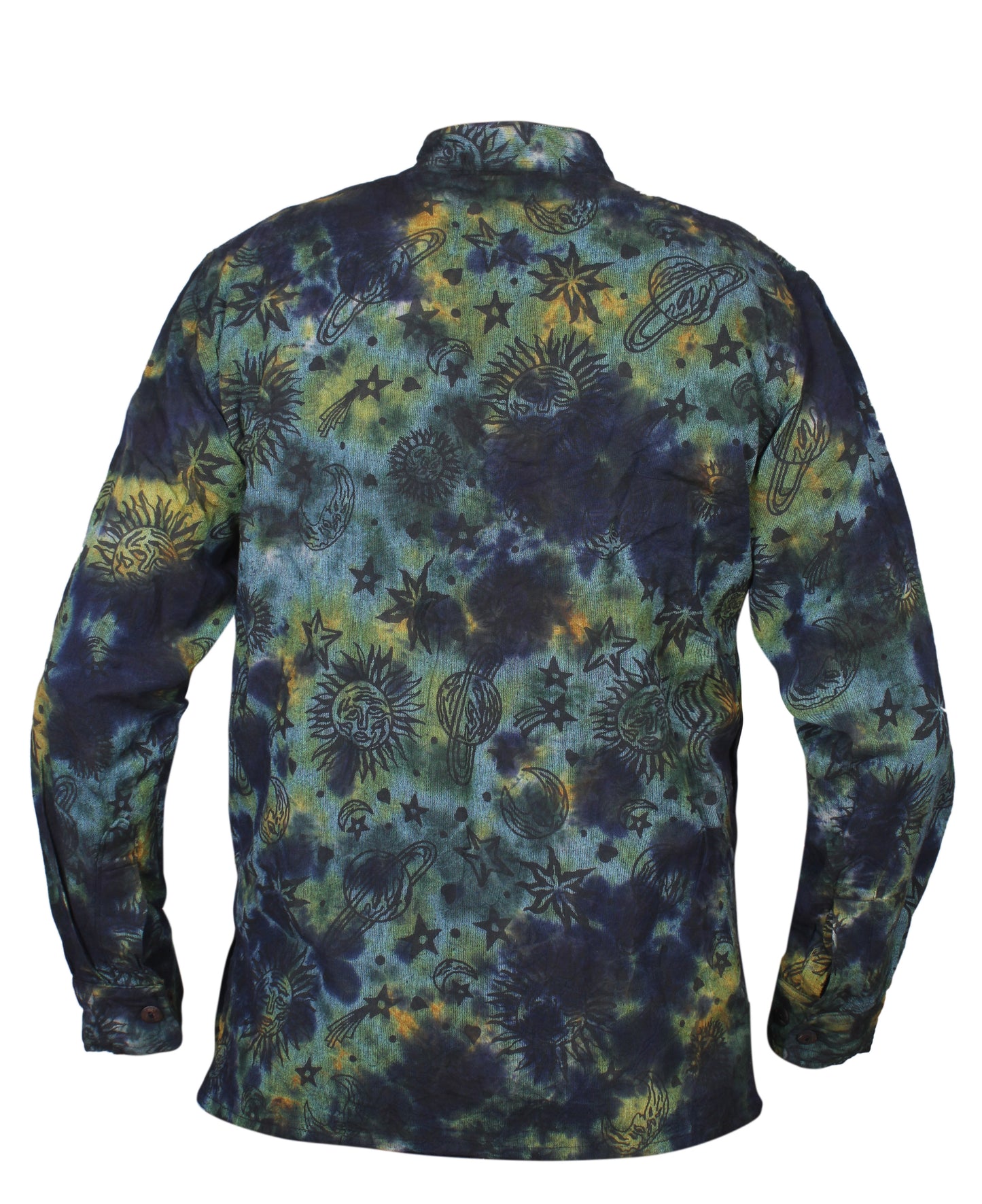 Men's Space Tie Dye Henley Shirt, Hand Made Long Sleeve Collarless Casual Shirt