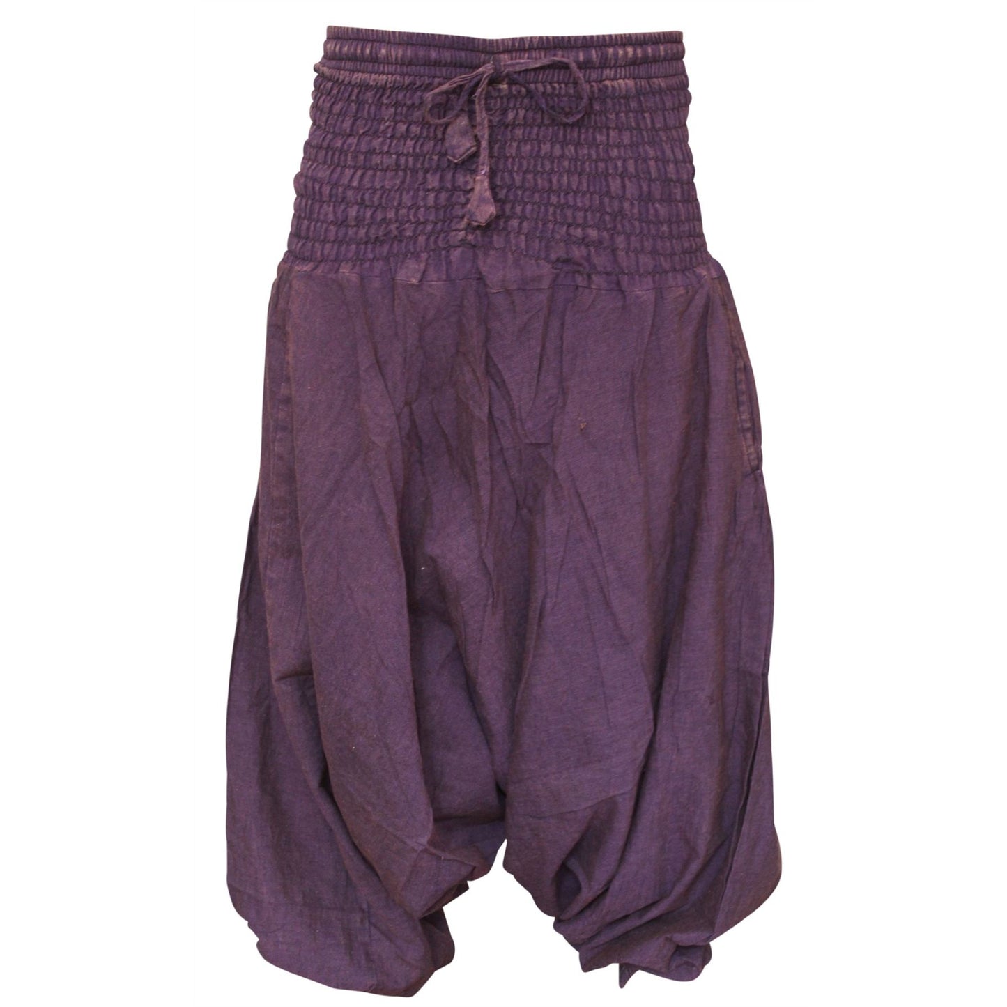 WOMEN STONEWASHED LOOSE FIT PLAIN HIPPIE HAREM TROUSER