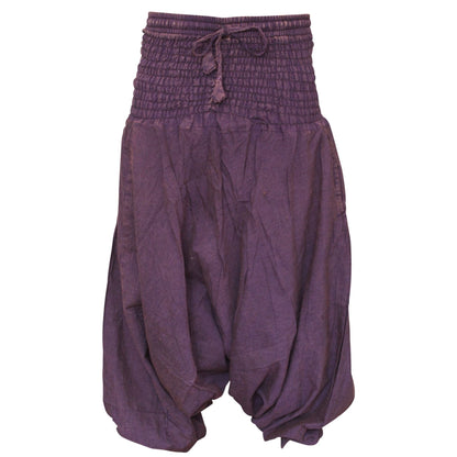 WOMEN STONEWASHED LOOSE FIT PLAIN HIPPIE HAREM TROUSER