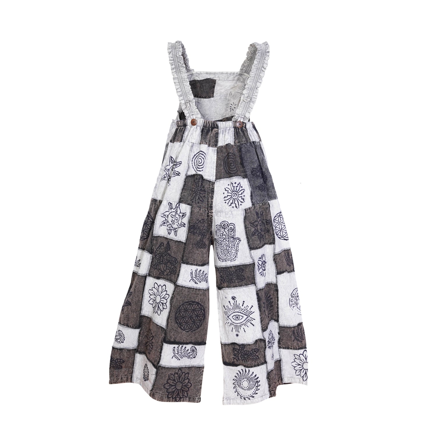 Women’s Cotton Patchwork Mushroom Flower Sun Tribal Print Hippie Summer Dungarees