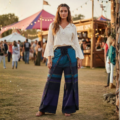 WOMEN MULTICOLOURED HIPPIE WRAP TROUSER PANTS