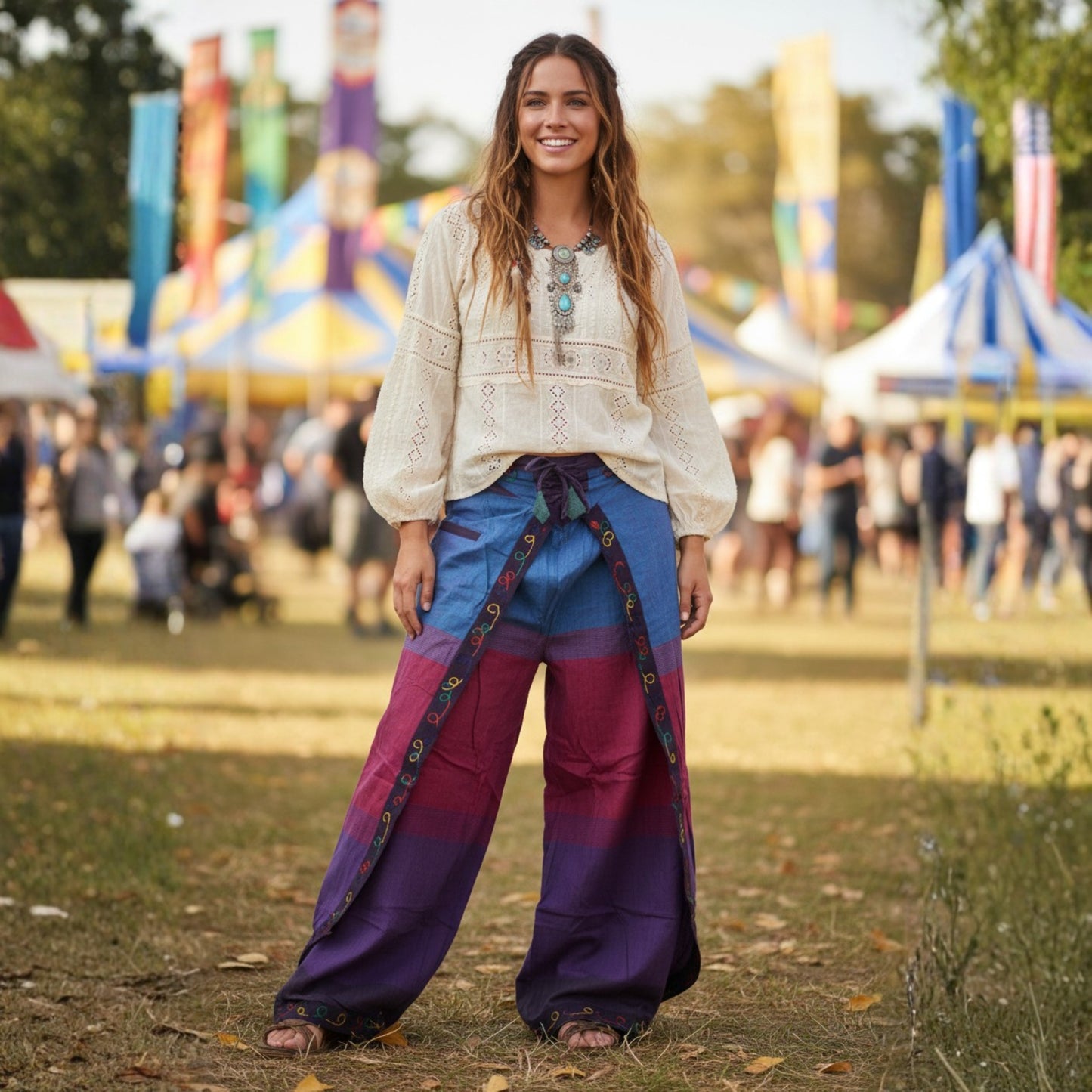 WOMEN MULTICOLOURED HIPPIE WRAP TROUSER PANTS
