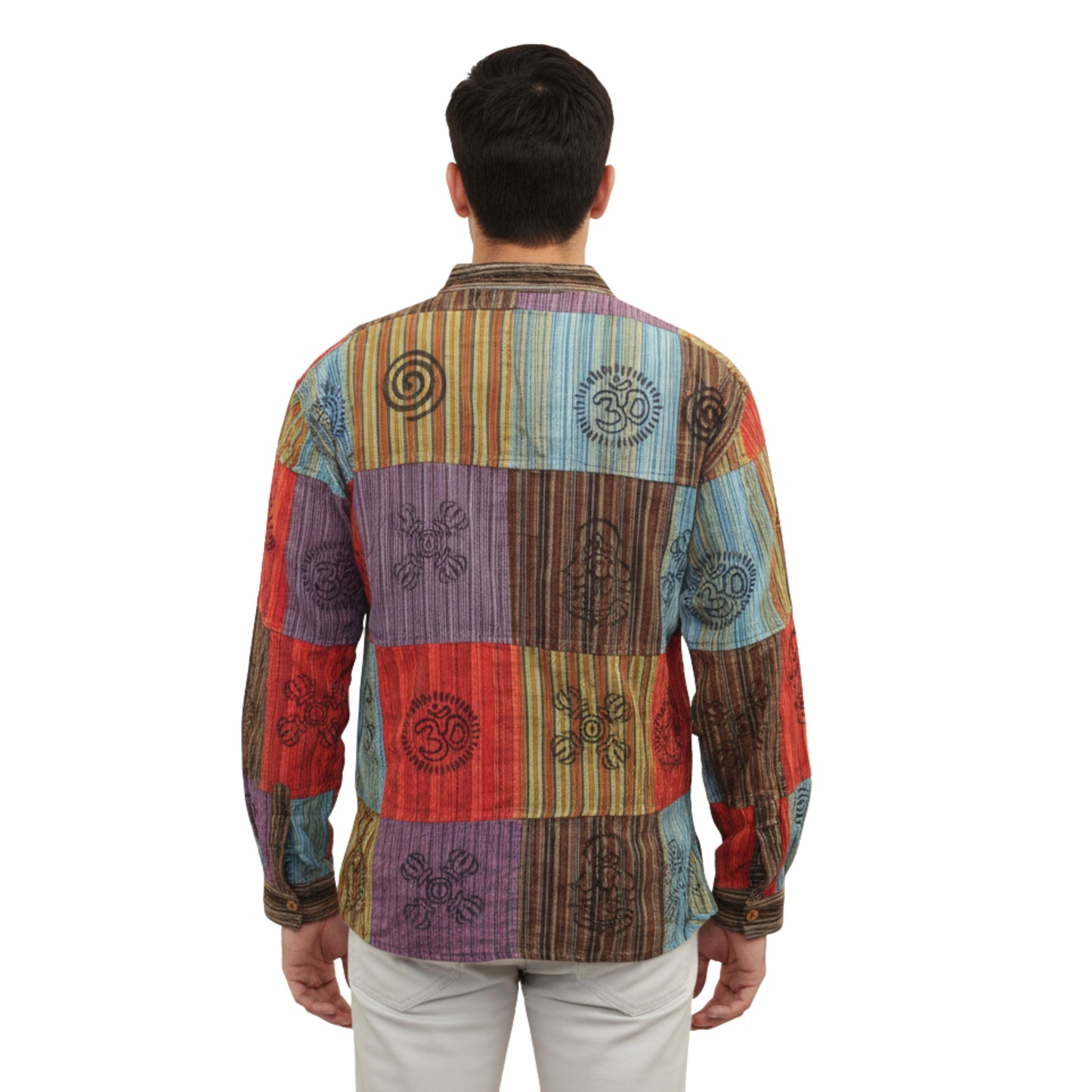 Men's Stonewashed Patchwork Kurtha Shirt