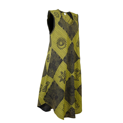 Women's Midi Boho Patchwork Print Sleeveless Hippy Festival Summer Dress