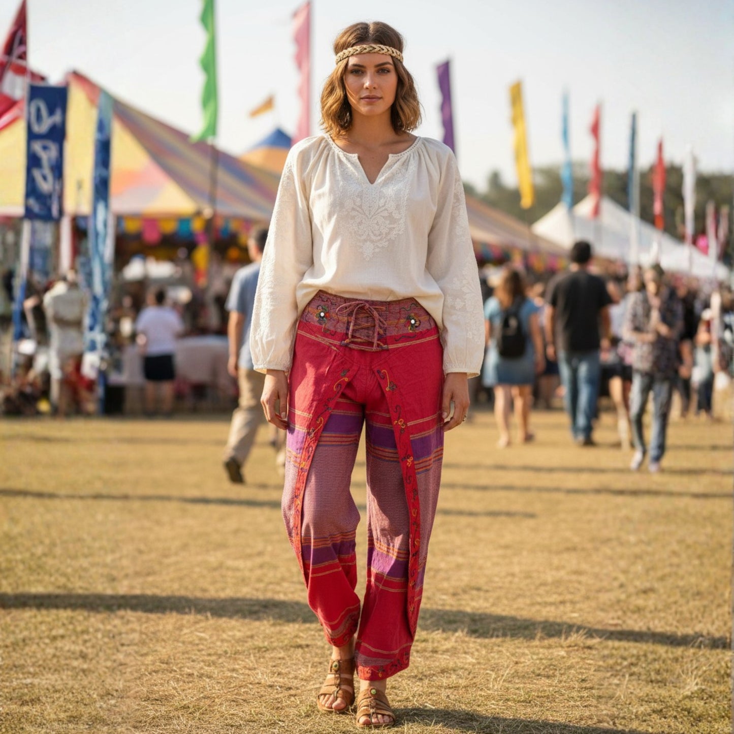 WOMEN MULTICOLOURED HIPPIE WRAP TROUSER PANTS
