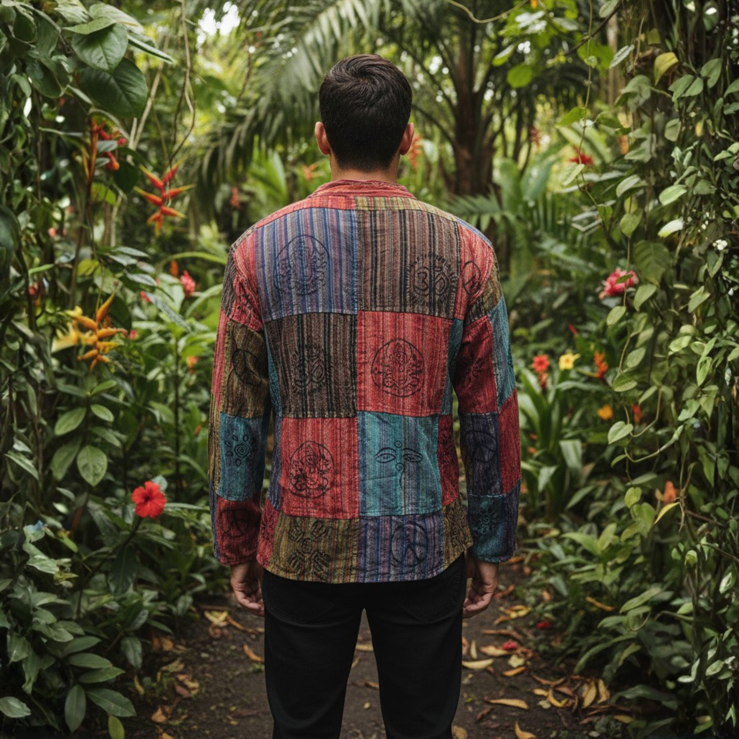 Mens Patchwork Stripe Hippie Grandad Shirts