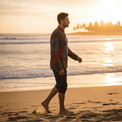 Mens Patchwork Stripe Hippie Grandad Shirts