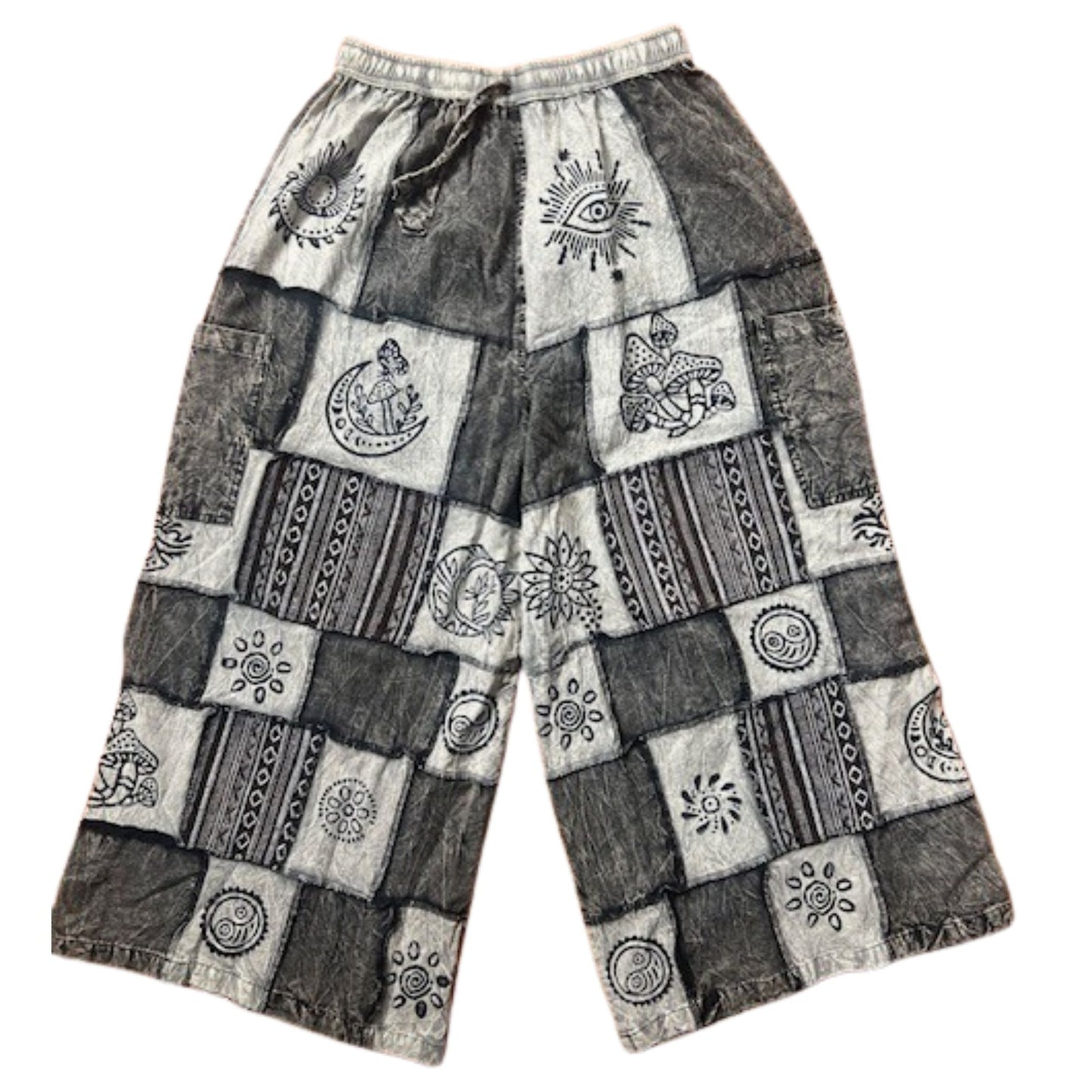 Women's Elastic Waist Boho Floral Patchwork Festival Hippy Cotton Wide Leg Trousers