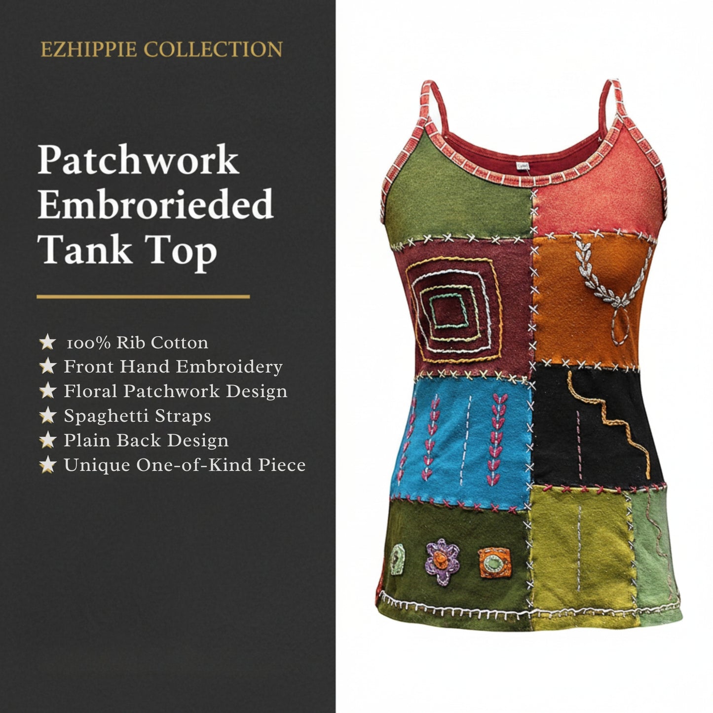 WOMEN COLOURFUL EMBROIDERED HIPPIE FESTIVAL TANK TOPS