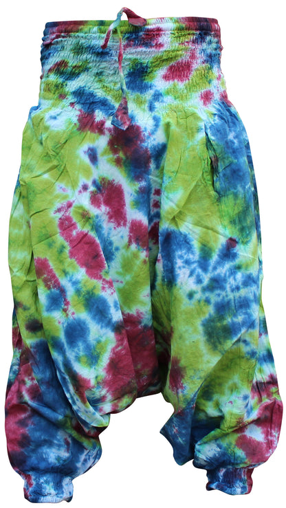 Tie Dye Harem Pants, Colourful Yoga Boho Baggy Trousers Hippie Clothes