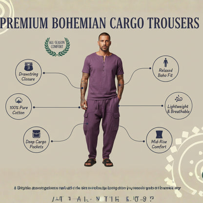 Mens Cargo Pant Plain Hippie Festival Casual Combat Trousers