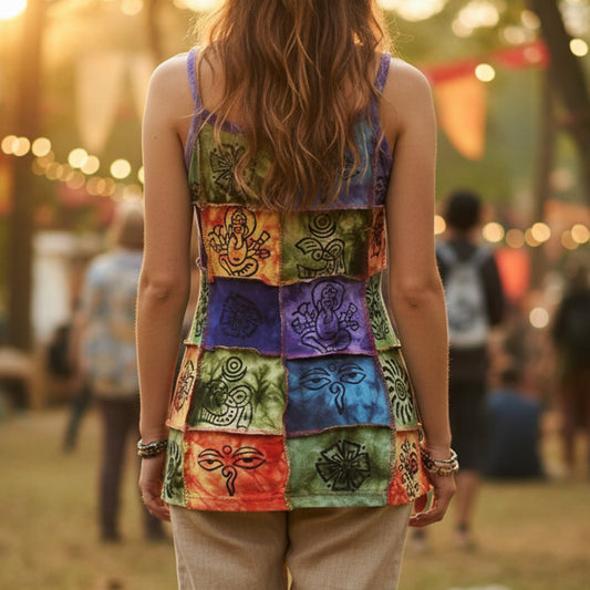 Women's Traditional Cotton Patchwork Summer Hippie Tank Top