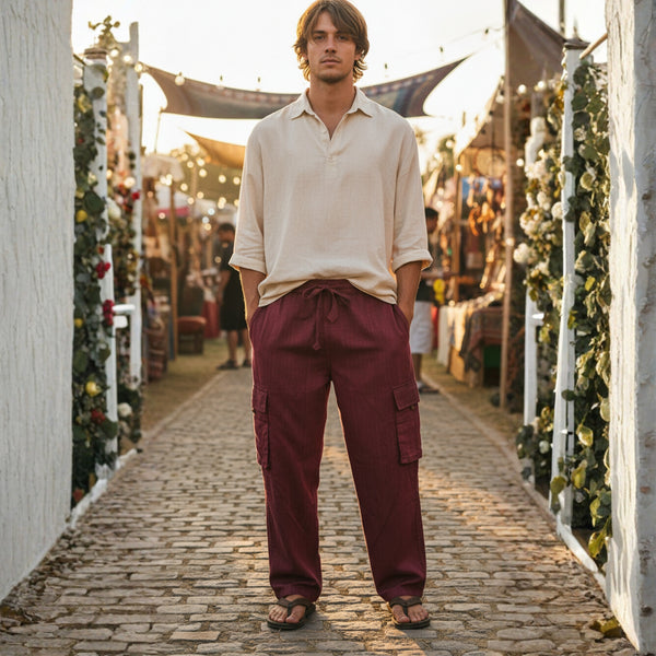 Mens Cargo Pant Plain Hippie Festival Casual Combat Trousers