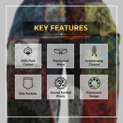 Mens Patchwork Elasticated Waist Boho Festival Pants Cotton Hippie Summer Shorts