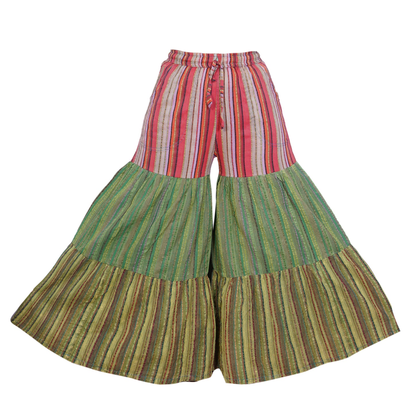 Women’s Cotton Boho Patchwork Elastic Waist Wide Leg Palazzo Pants