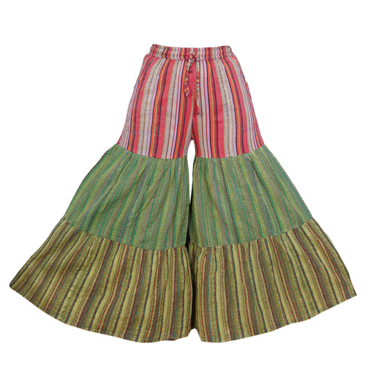 Women’s Cotton Boho Patchwork Elastic Waist Wide Leg Palazzo Pants