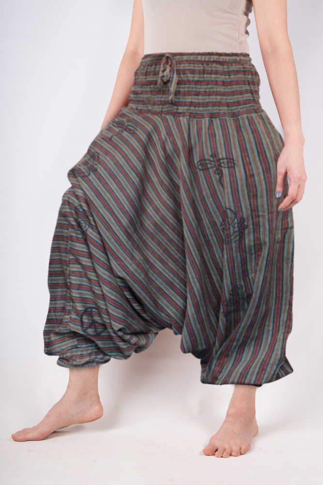Ezhippie Womens Stonewashed Striped Harem Pants Hippie Trouser