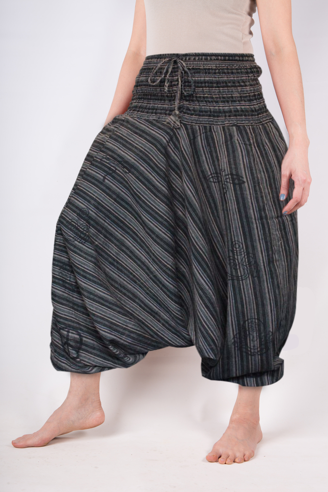 Ezhippie Womens Stonewashed Striped Harem Pants Hippie Trouser