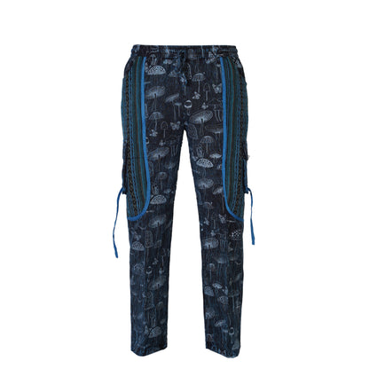Men's Cotton Cargo Pants Boho Mushroom Print Festival Hippy Trousers