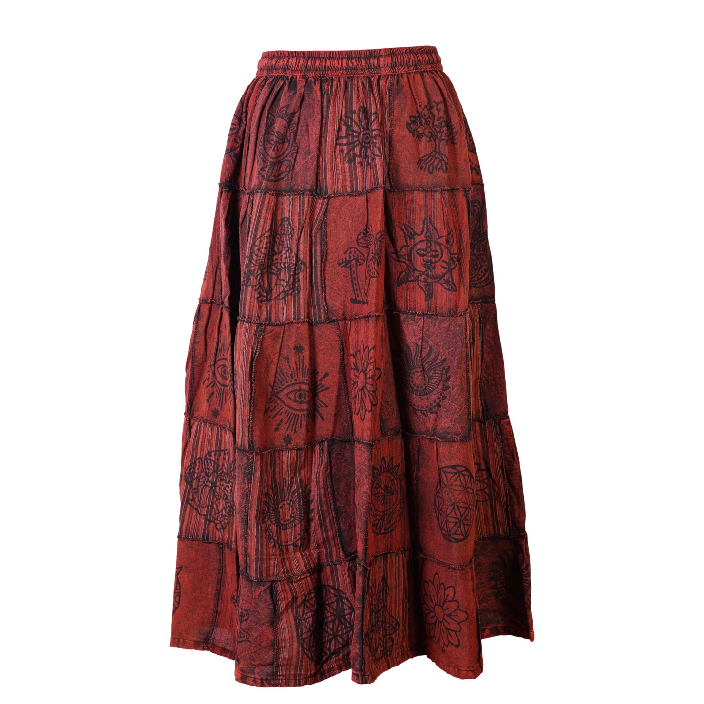 Women's Bohemian Cotton Patchwork Hippy Festival Gypsy Long Skirt