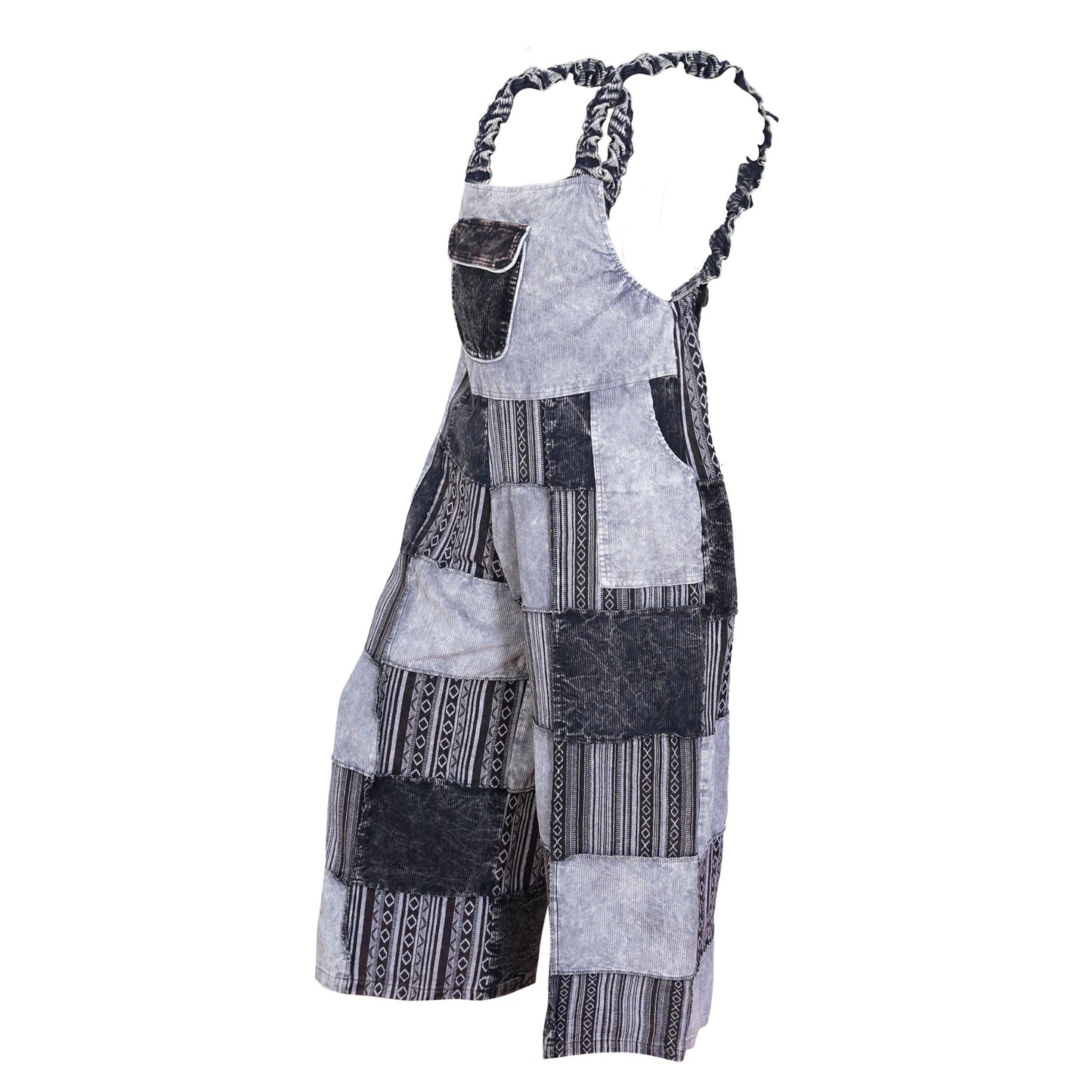 Women’s Cotton Patchwork Mushroom Flower Sun Tribal Print Hippie Summer Dungarees