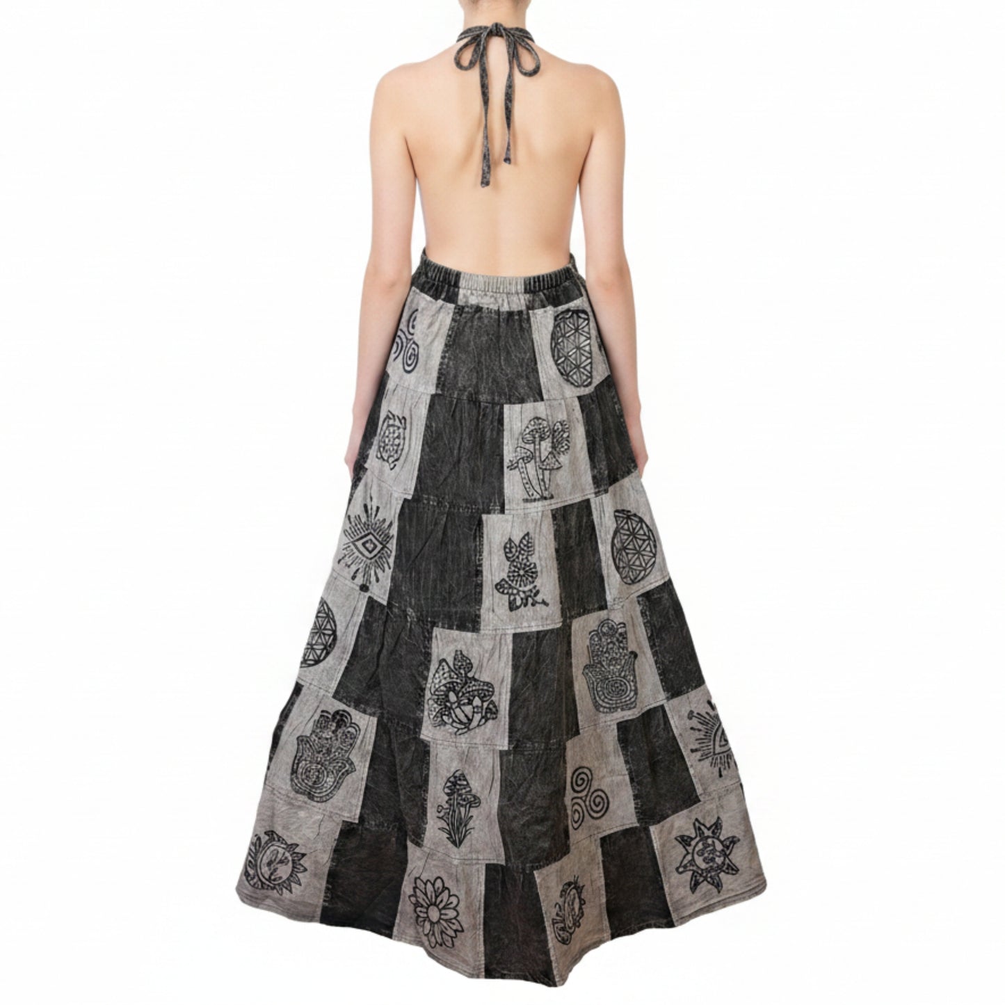 Women Boho Patchwork Cotton Sleeveless Ethnic Print Hippy Flowy Maxi Summer Dress