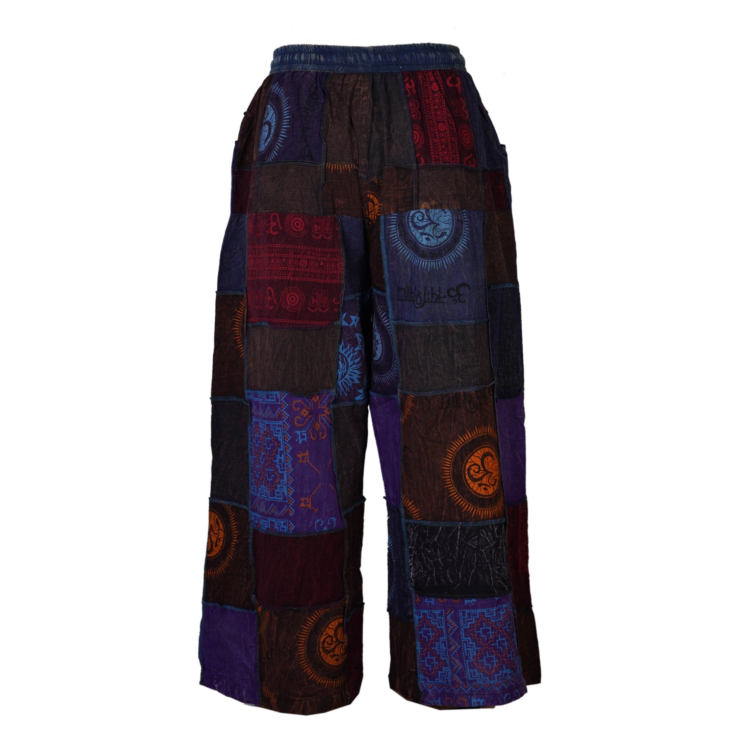 Women's Elastic Waist Boho Floral Patchwork Festival Hippy Cotton Wide Leg Trousers