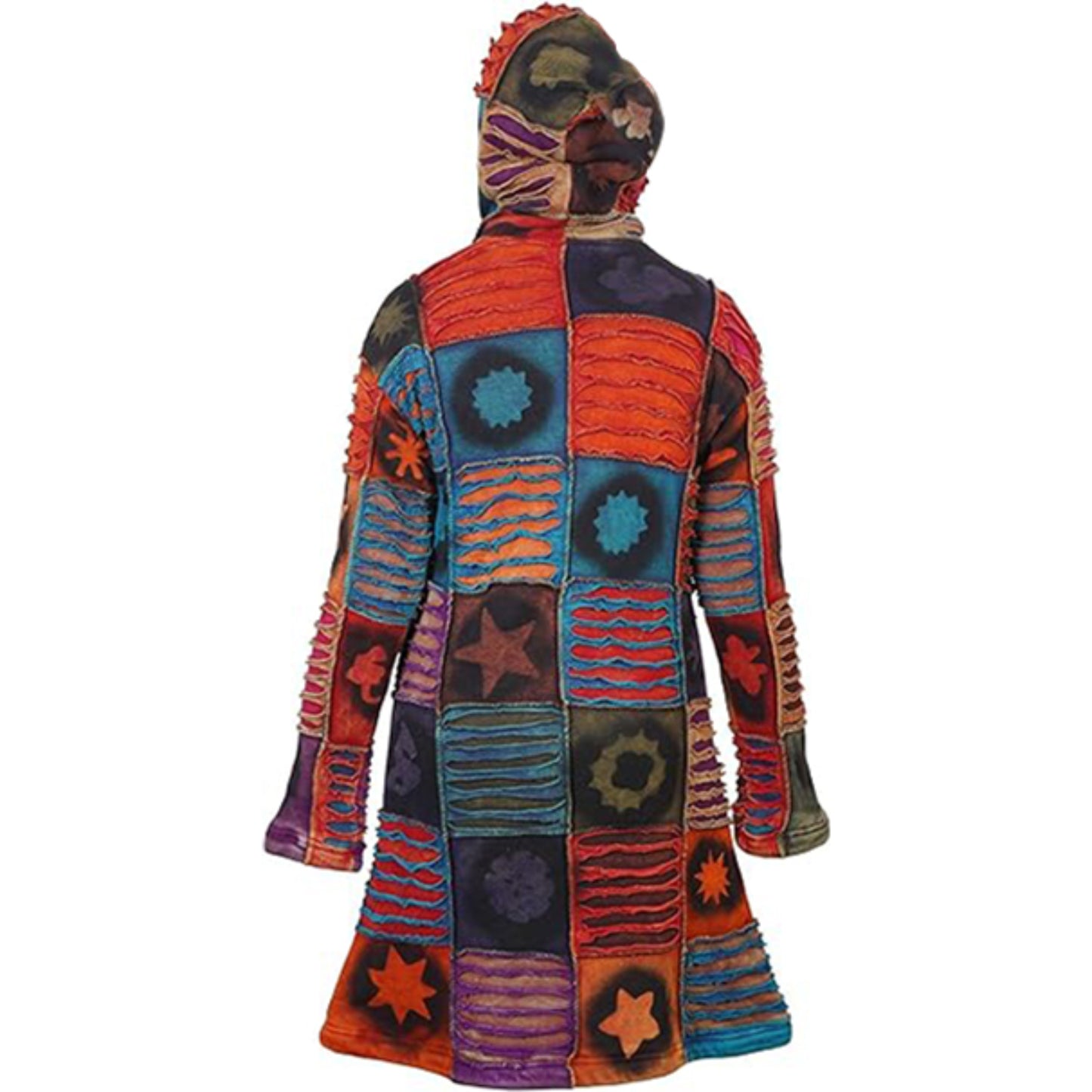 Women's Winter Coat Stencil Print Patchwork Full Zip Long Jacket