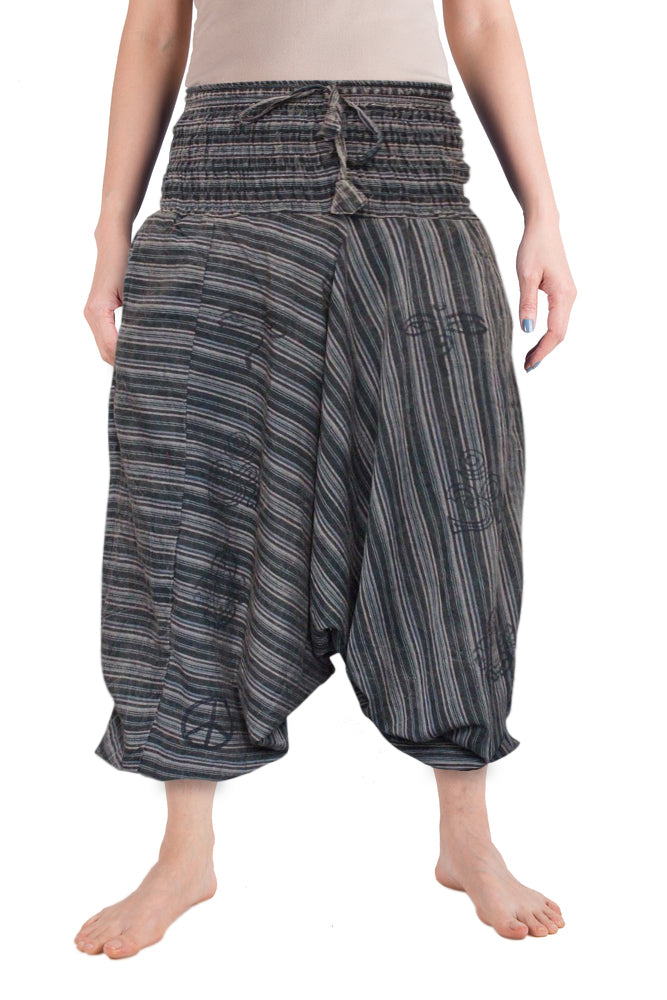 Ezhippie Womens Stonewashed Striped Harem Pants Hippie Trouser