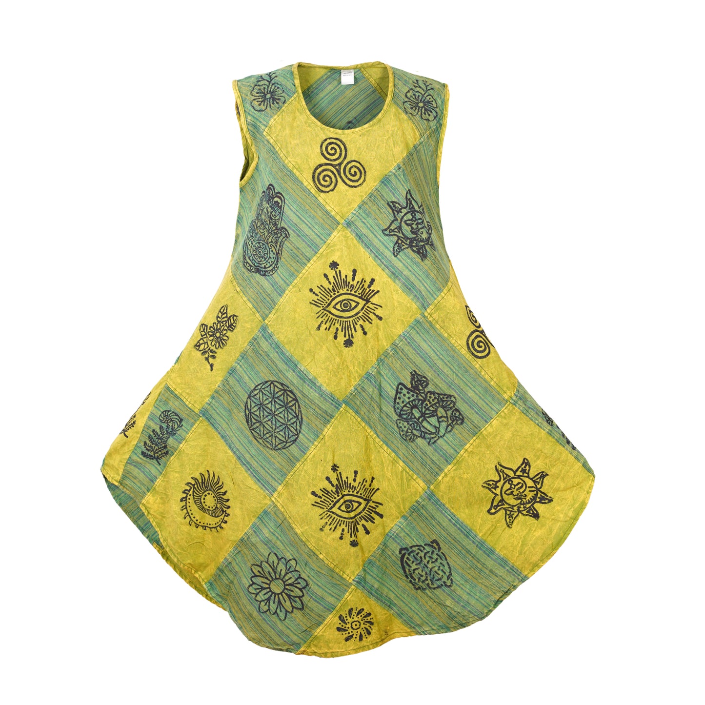 Women's Midi Boho Patchwork Print Sleeveless Hippy Festival Summer Dress