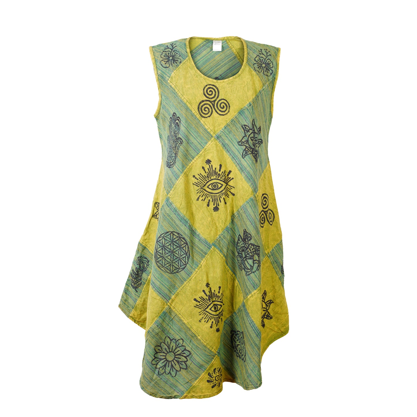 Women's Midi Boho Patchwork Print Sleeveless Hippy Festival Summer Dress